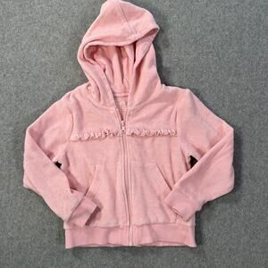 Ruffle Butts Ruffle Zip Up Hoodie Pink Terry Girls 5 Long Sleeve Pockets